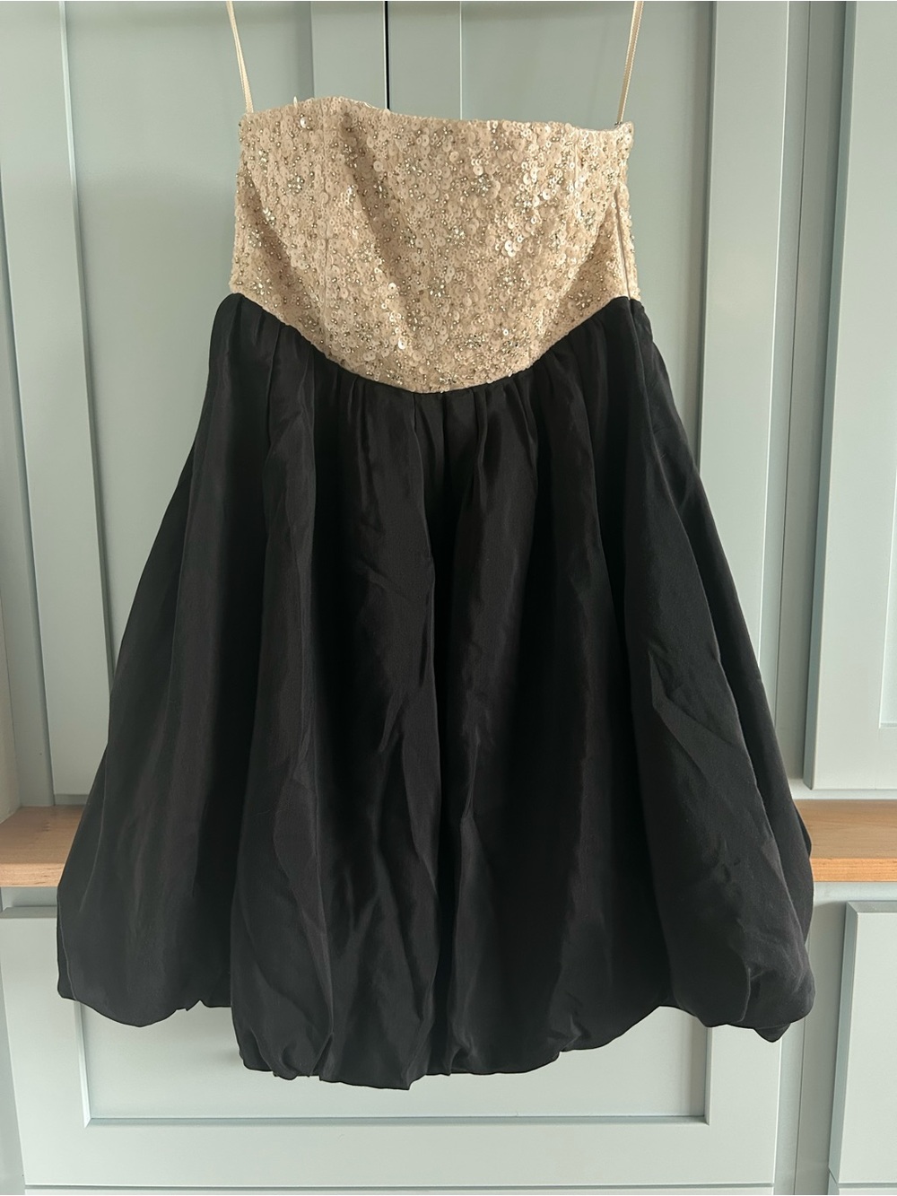 & Other Stories Cream Sequin Bustier w/ Silk blend Black Bubble Skirt size 8 NWT